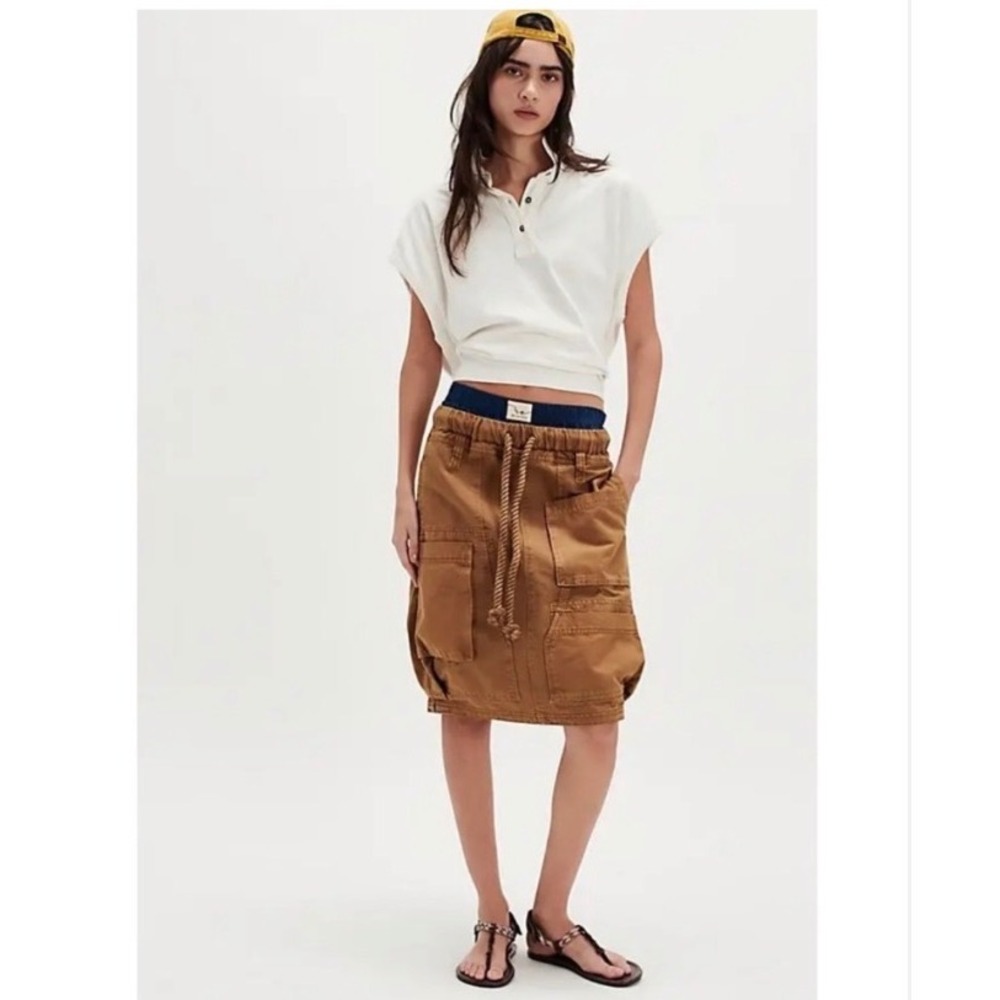 Free People Carmen Midi Cargo Skirt Tobacco brown Tan New NWT cotton canvas